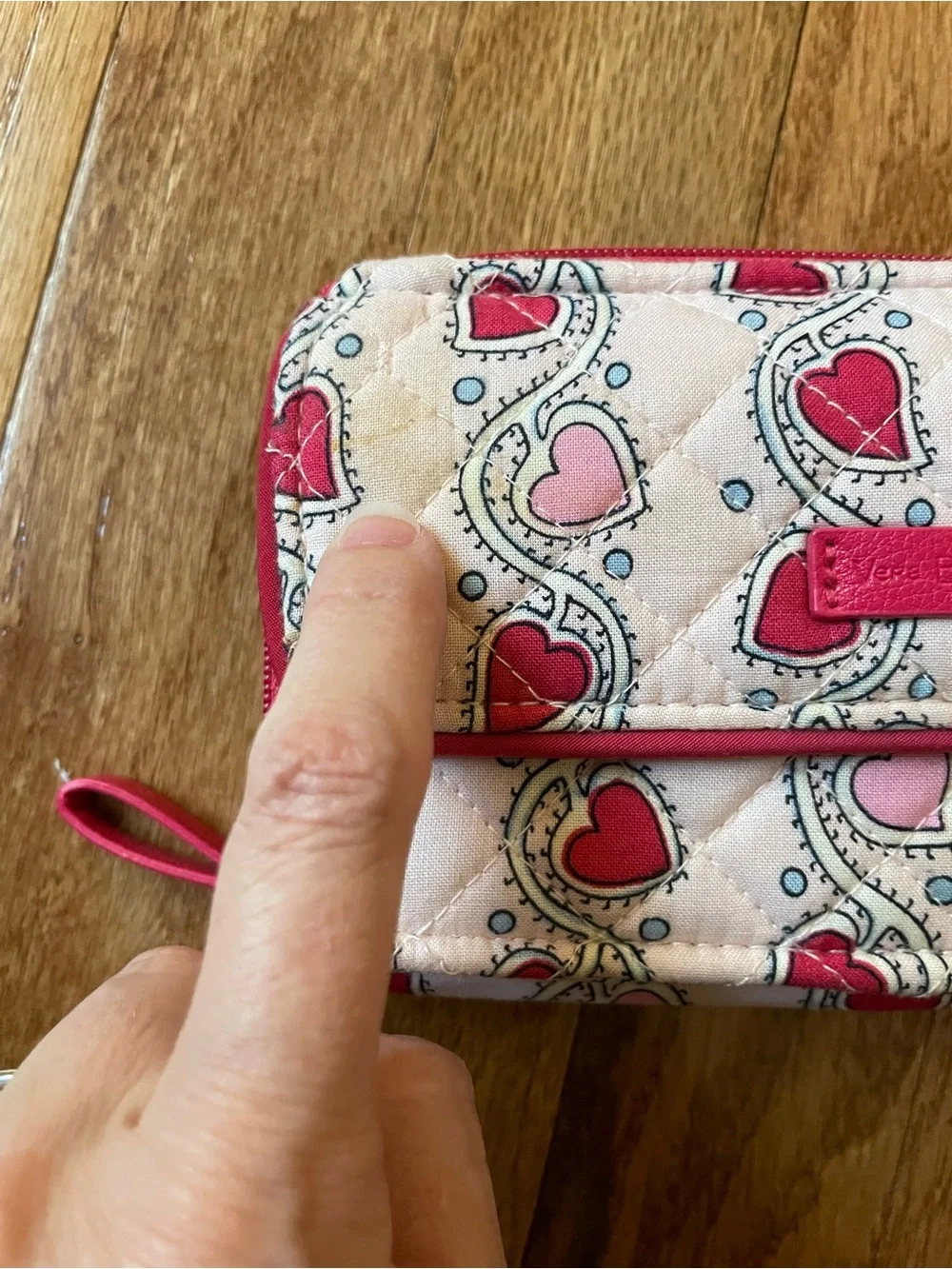 Vera Bradley Iconic RFID All-In-One Stitched Heart Vines pattern Wristlet
